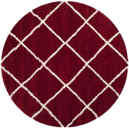 Safavieh 3 x 3 ft. Hudson Shag Power Loomed Round Area Rug; Red & Ivory SGH281R-3R